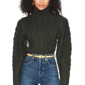 Women's Hunter Green Cable Knit Turtleneck Sweater